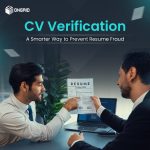Two professionals reviewing a resume during a CV verification process.