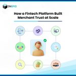 A 3D illustration of a verified user surrounded by icons representing various trust-building components like identity verification, fraud detection, document validation, partnerships, and financial assessment—used in a fintech context.