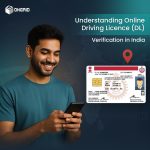 Man using mobile for Driving Licence verification online with Indian DL visual